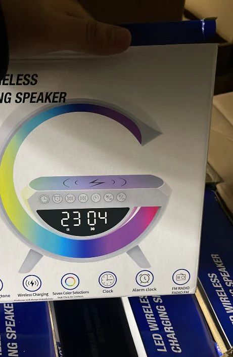 Digital LED Wireless Charger Speaker – 15W Fast Charging with Ambient Lights & Bluetooth Audio - Infinitygallery.store