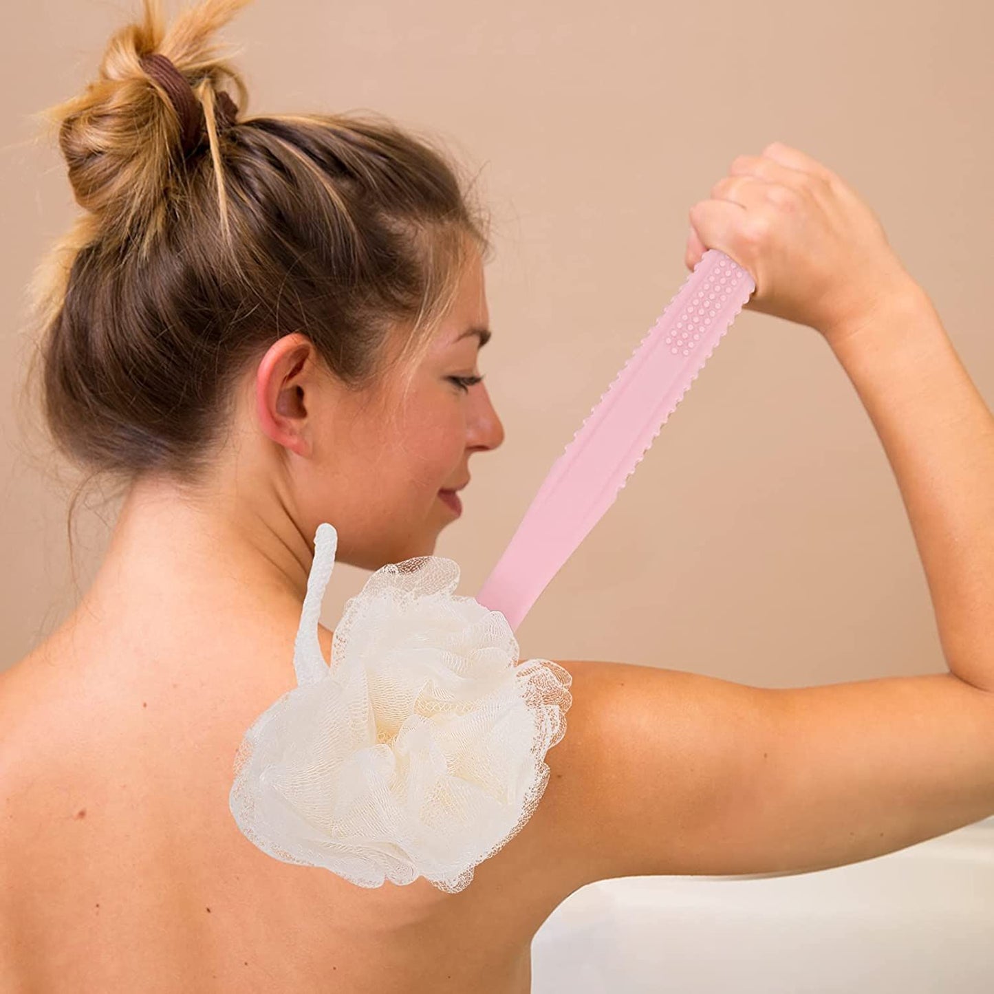 2-in-1 Long Handle Bath Brush & Loofah – Dual-Sided Back Scrubber for Deep Cleaning & Exfoliation - Infinitygallery.store