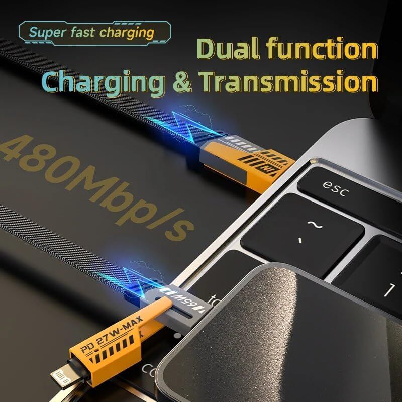 4-in-1 Gold-Plated Car Charging Cable – USB-C & Lightning Fast Charger - Infinitygallery.store