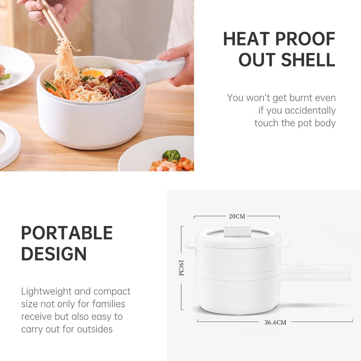 Electric Hot Pot with Steamer – 1.5L Non-Stick Mini Cooker, Adjustable Power (700W), Compact & Portable - Infinitygallery.store