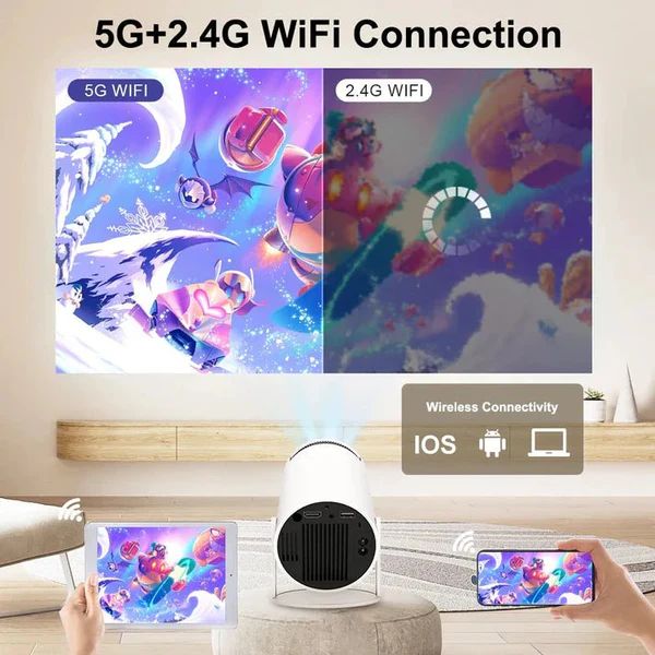 Mini Round Projector – 4K-Supported, Android 11, Bluetooth 5.0 & 200'' Display - Infinitygallery.store