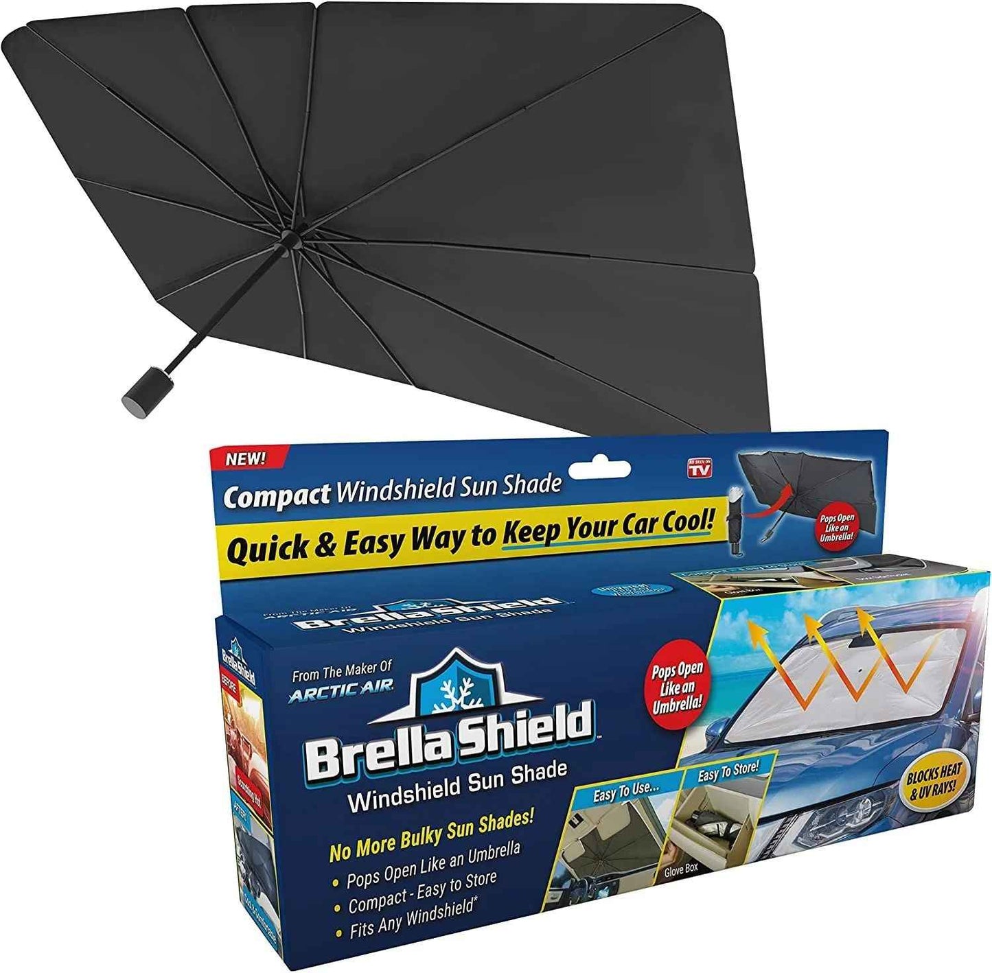 BrellaShield Car Windshield Sun Shade – Foldable Umbrella-Style UV Protector for Cars, SUVs & Trucks