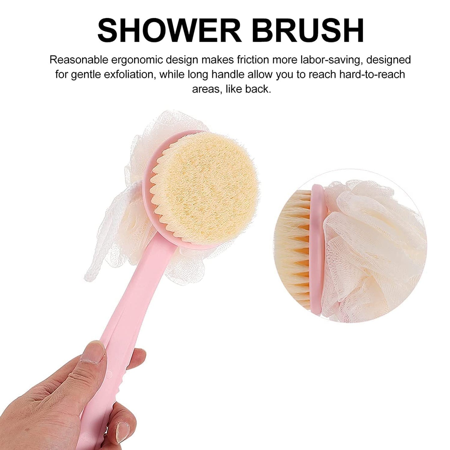 2-in-1 Long Handle Bath Brush & Loofah – Dual-Sided Back Scrubber for Deep Cleaning & Exfoliation - Infinitygallery.store
