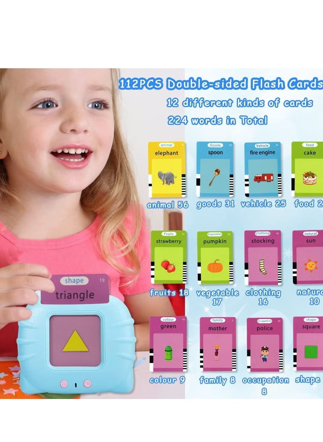Talking Flash Cards for Toddlers – 112 Cards, 224 Words | Educational Learning Toy Ages 1-5 - Infinitygallery.store