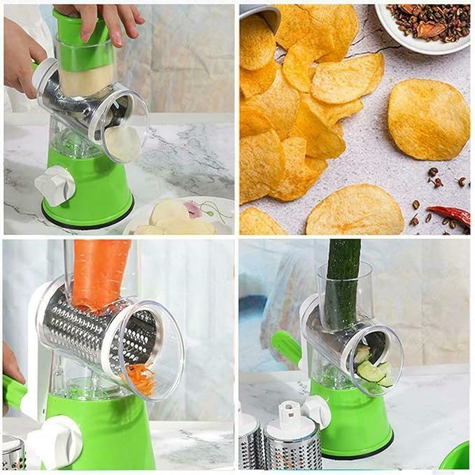 Table Top Drum Grater – Manual Rotary Cheese & Vegetable Shredder with 3 Blades - Infinitygallery.store