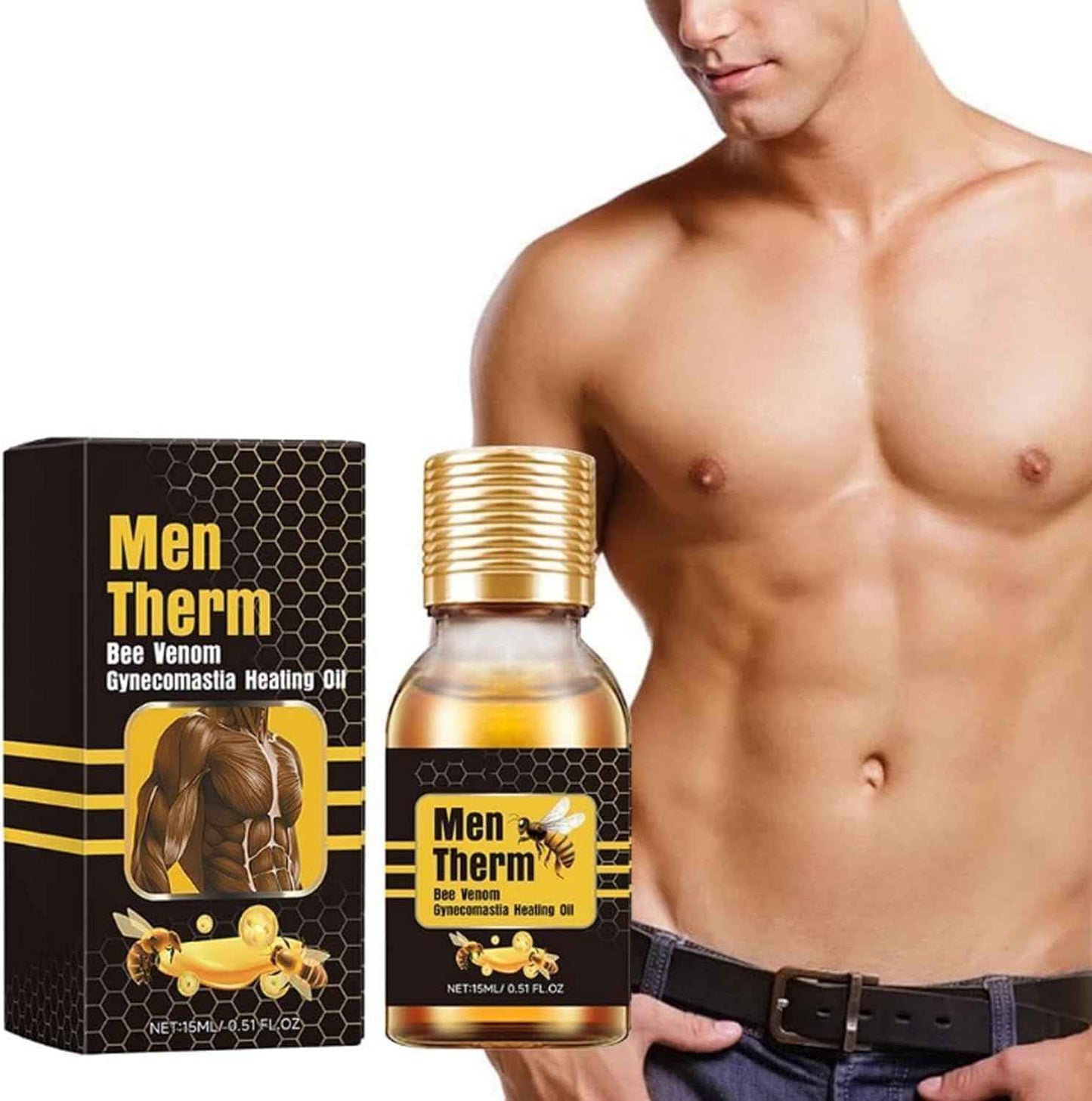 MenTherm Bee Venom Gynecomastia Heating Oil – Firm & Sculpt Male Chest Naturally