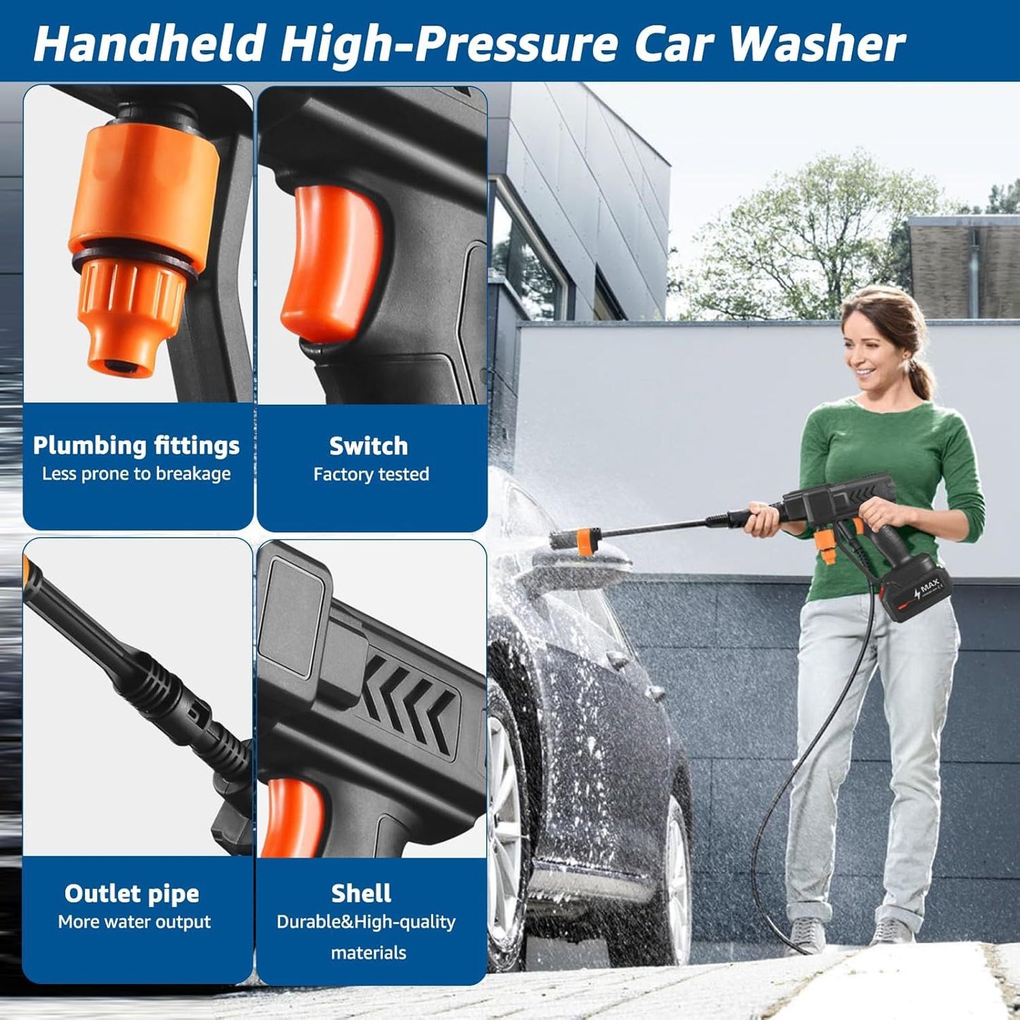 21V High Pressure Water Cleaning Gun – Portable Electric Washer with 6 Spray Modes & Dual Batteries - Infinitygallery.store
