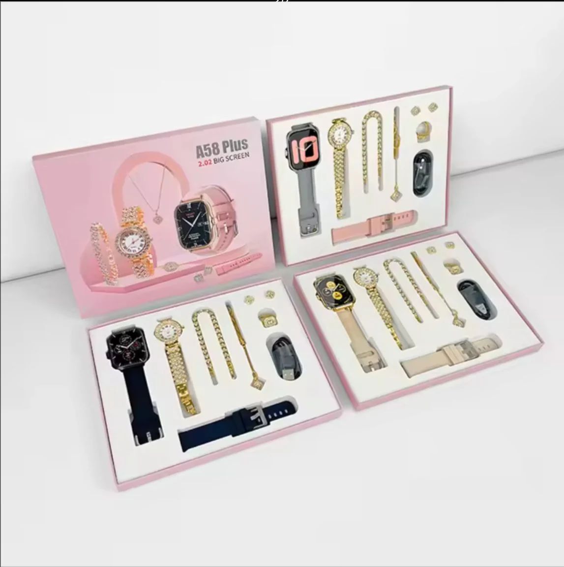 A58 Smart Watch 5-in-1 Gift Pack – Couple Set with Jewelry & Health Tracking | Infinity Gallery - Infinitygallery.store