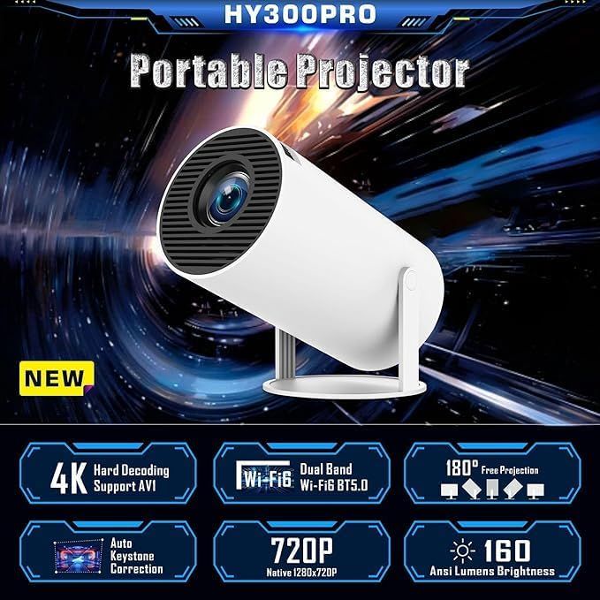 Mini Round Projector – 4K-Supported, Android 11, Bluetooth 5.0 & 200'' Display - Infinitygallery.store