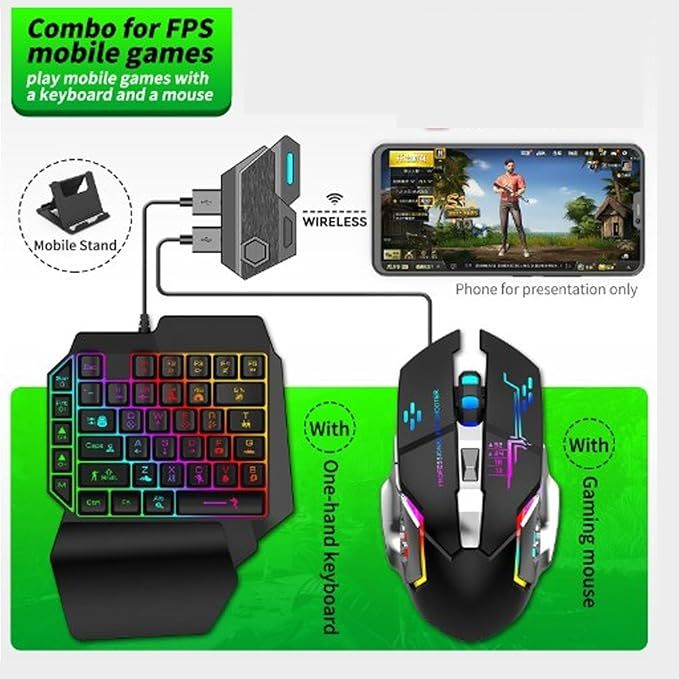 One-Hand RGB Gaming Keyboard & Mouse Combo – Mobile Gaming with PC Precision - Infinitygallery.store