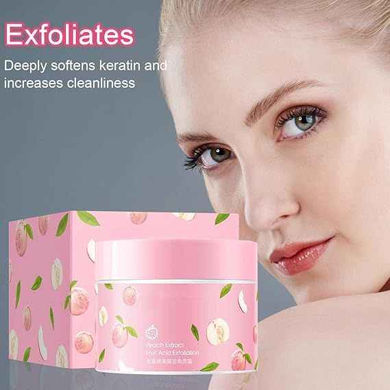 Peach Fruit Acid Exfoliating Face & Body Scrub – Gentle Sugar Gel Cream for Glowing Skin