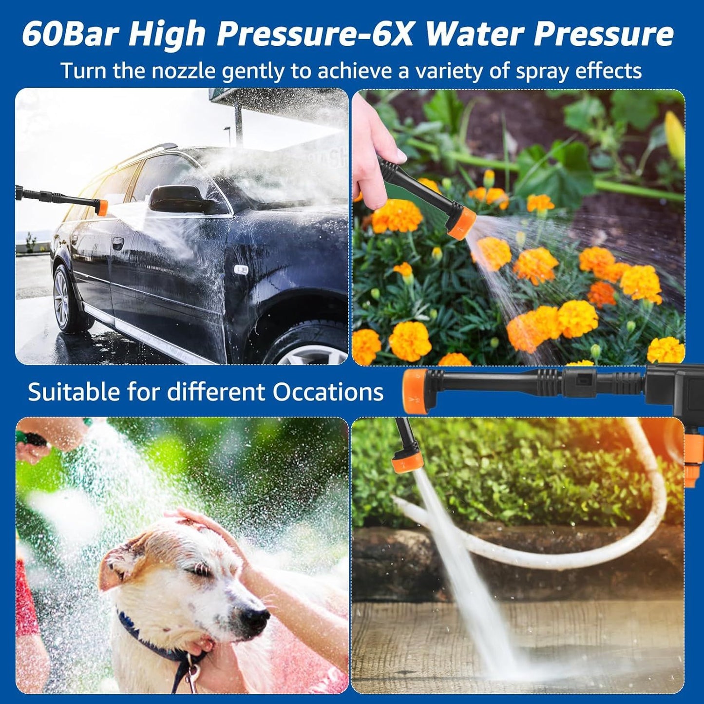 21V High Pressure Water Cleaning Gun – Portable Electric Washer with 6 Spray Modes & Dual Batteries - Infinitygallery.store