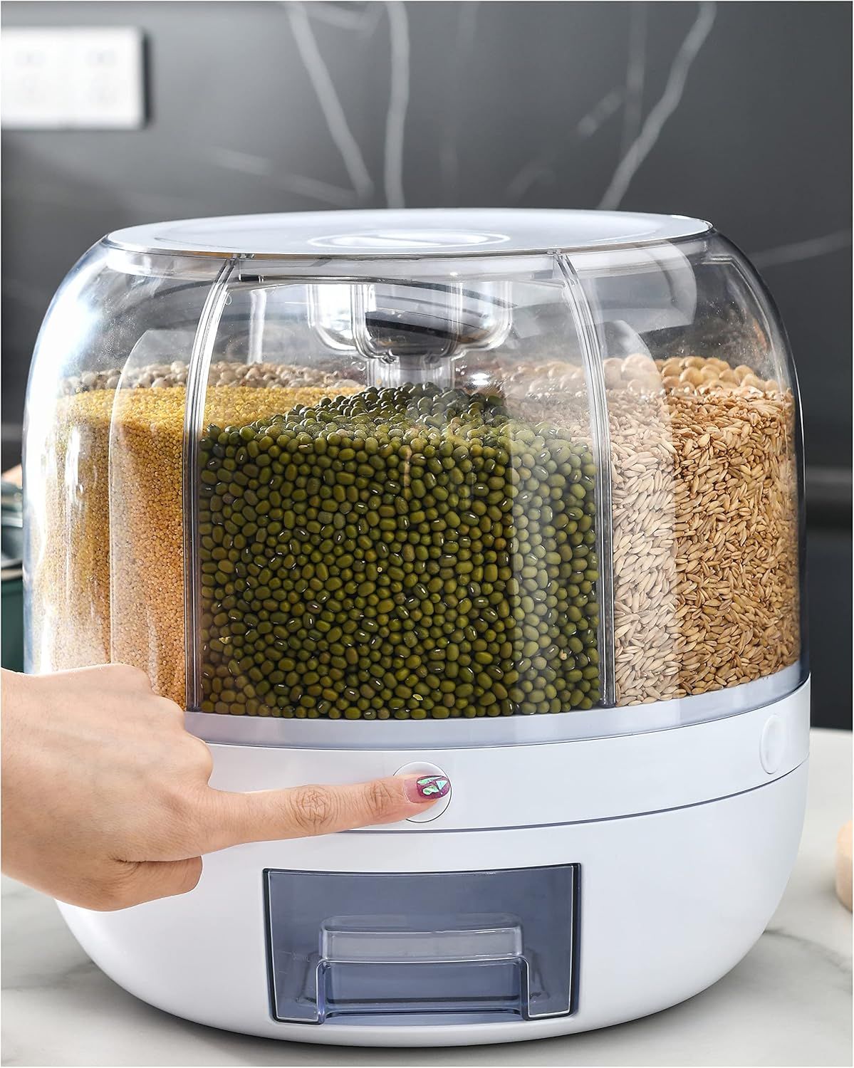 360° Rotating Dry Food Dispenser – 6-Compartment Moisture-Proof Grain Storage Container - Infinitygallery.store