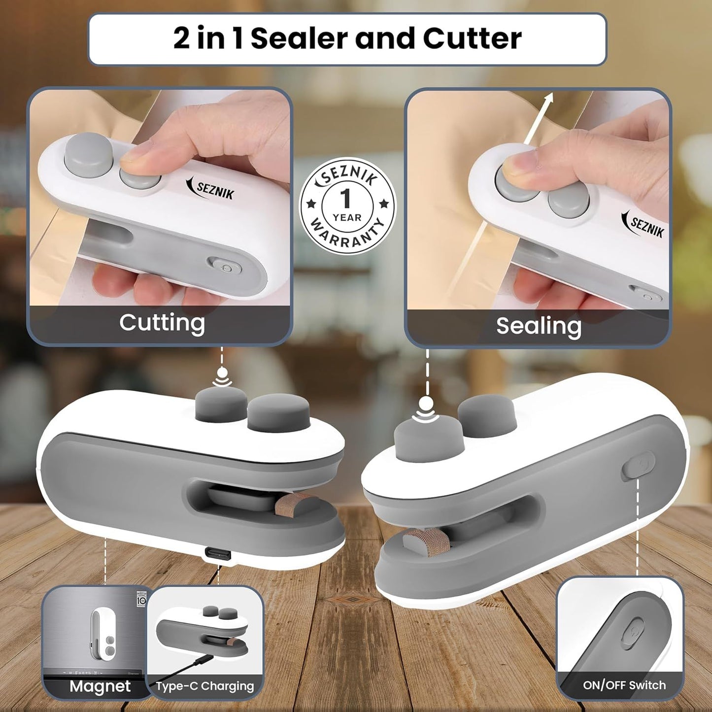 Mini Portable Bag Sealer & Cutter – Rechargeable 2-in-1 Heat Sealing Machine - Infinitygallery.store