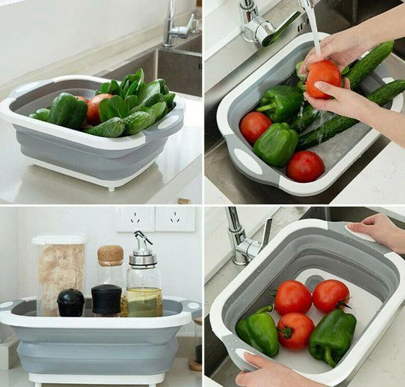 4-in-1 Foldable Multi-Board Basket – Cutting Board, Colander & Storage Tray - Infinitygallery.store