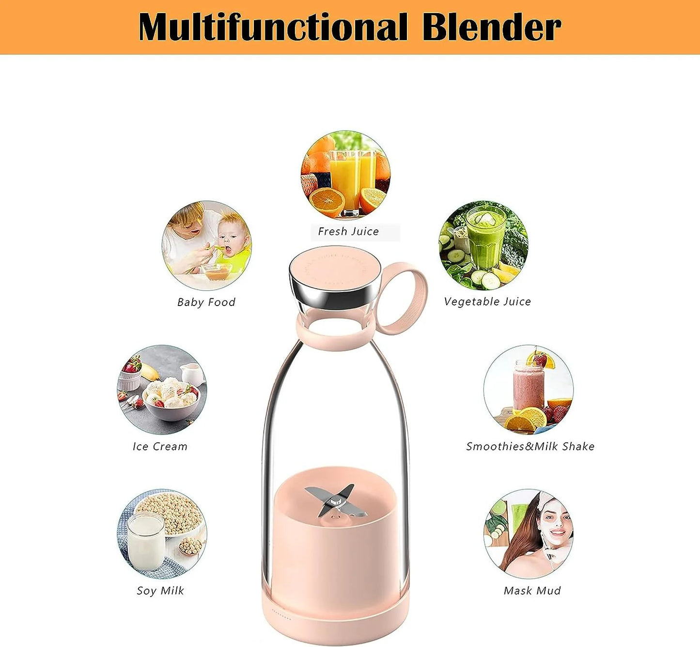Portable Juicer Bottle – 350ml USB Rechargeable Personal Blender for Smoothies & Shakes - Infinitygallery.store