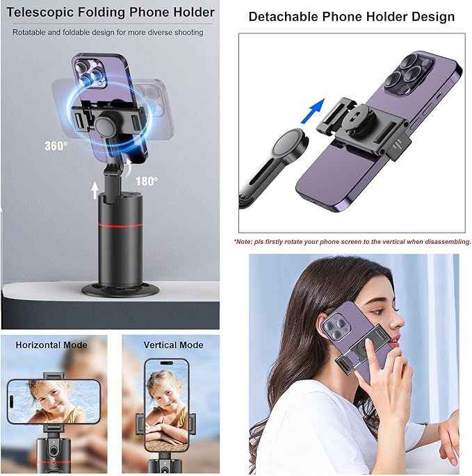 Auto Face Tracking Tripod – 360° Smart Motion Tracker with Remote, Gesture Control & Rechargeable Battery (No App Needed)