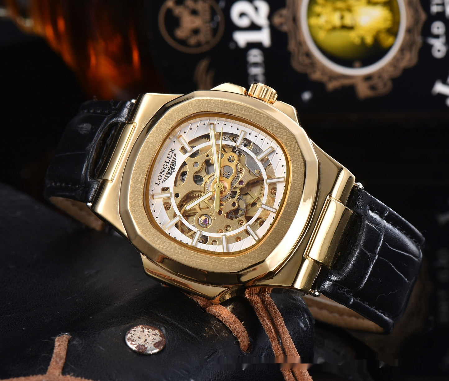 Barrel-Shaped Leather Strap Waterproof Mechanical Men’s Watch | Infinity Gallery - Infinitygallery.store