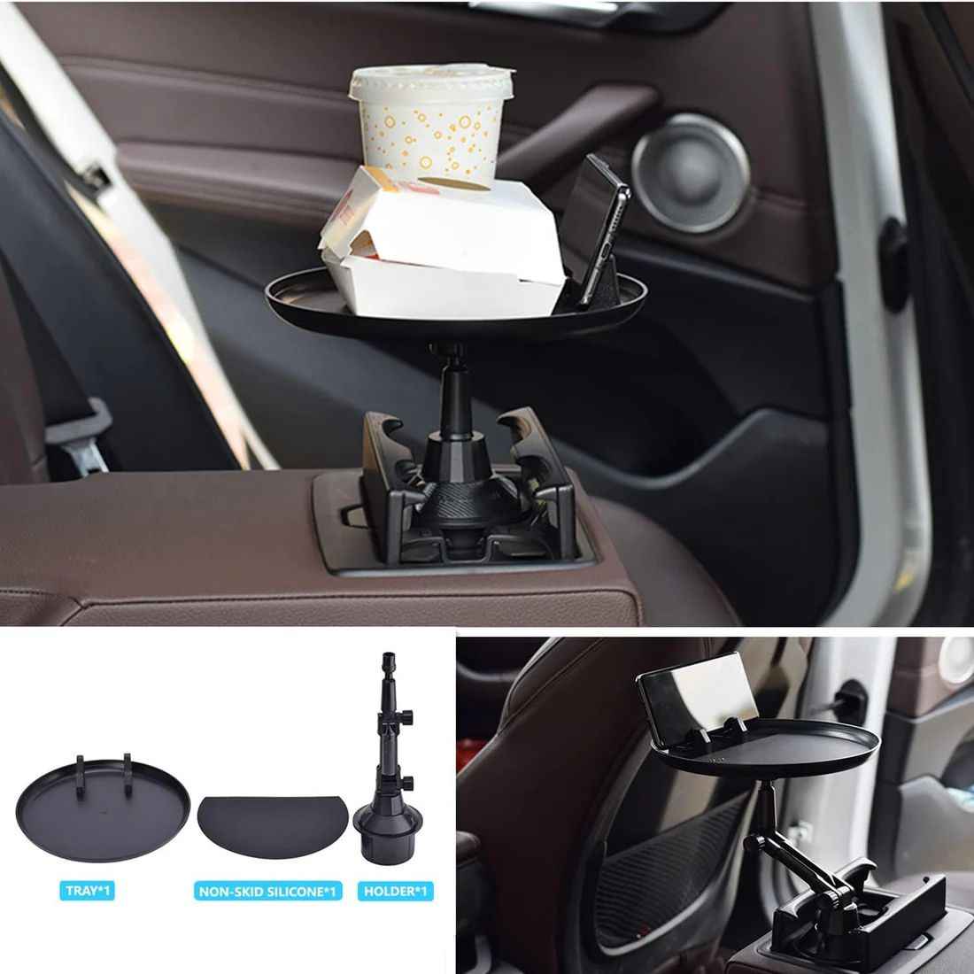 3-in-1 Car Cup Holder Food Tray with Swivel Design & Phone Mount | Infinity Gallery