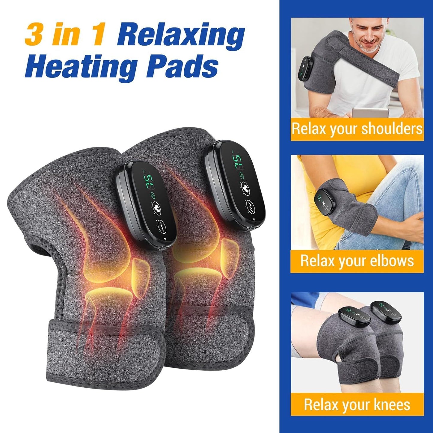 Electric Knee Massager with Heat & Vibration – Cordless Heating Wrap for Knee, Shoulder & Elbow Relief - Infinitygallery.store