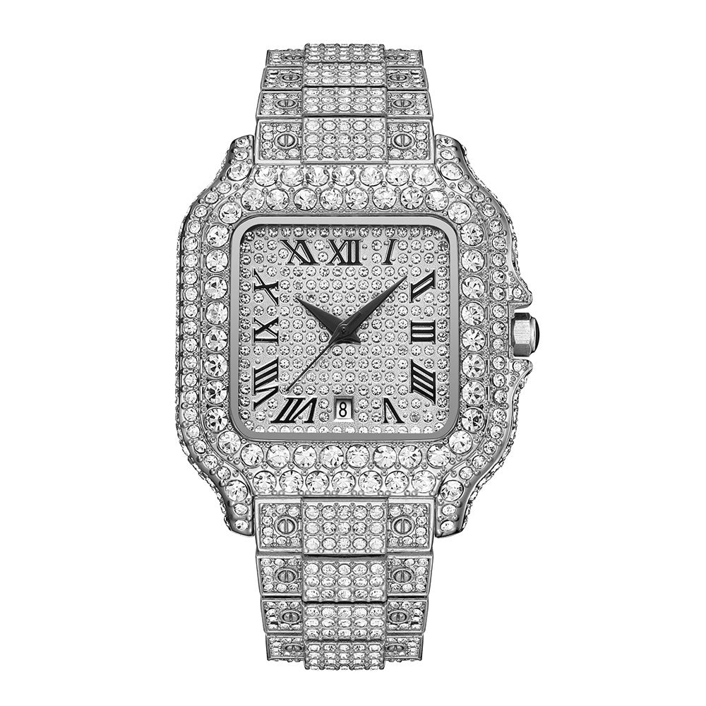Men’s Hip Hop Diamond Quartz Watch in Gold, Silver & Black | Infinity Gallery - Infinitygallery.store