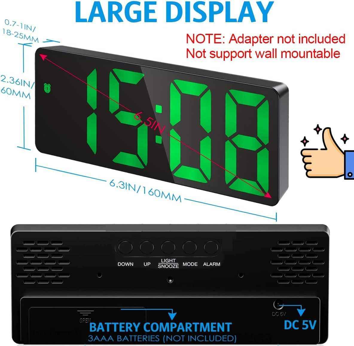 Digital LED Alarm Clock with Large Display, Adjustable Brightness, Voice Control & Snooze – Battery & USB Powered | Infinity Gallery