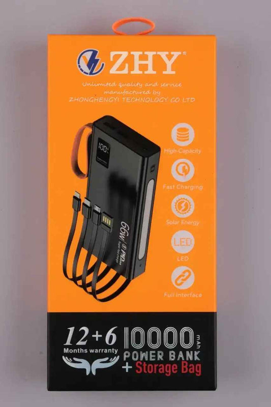 10000mAh Dual USB Power Bank with LED Indicator, Flashlight & Type-C/Micro Cables – ZHY-564