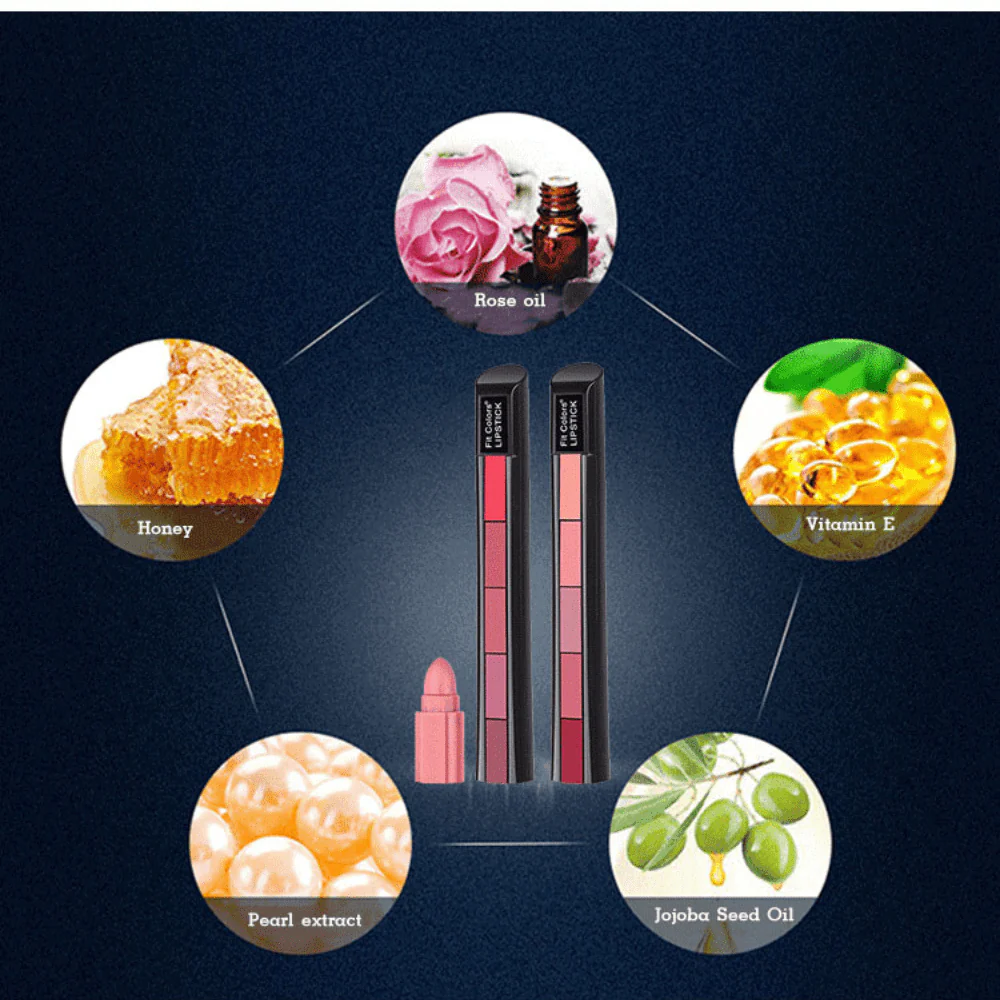 5-In-1 Lipstick Set (Pack 2) - Velvet Matte Finish - Infinitygallery.store