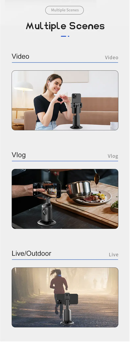 Smart Auto Face Tracking Tripod – AI 360° Motion Sensor, No App Needed, Gesture Control - Infinitygallery.store