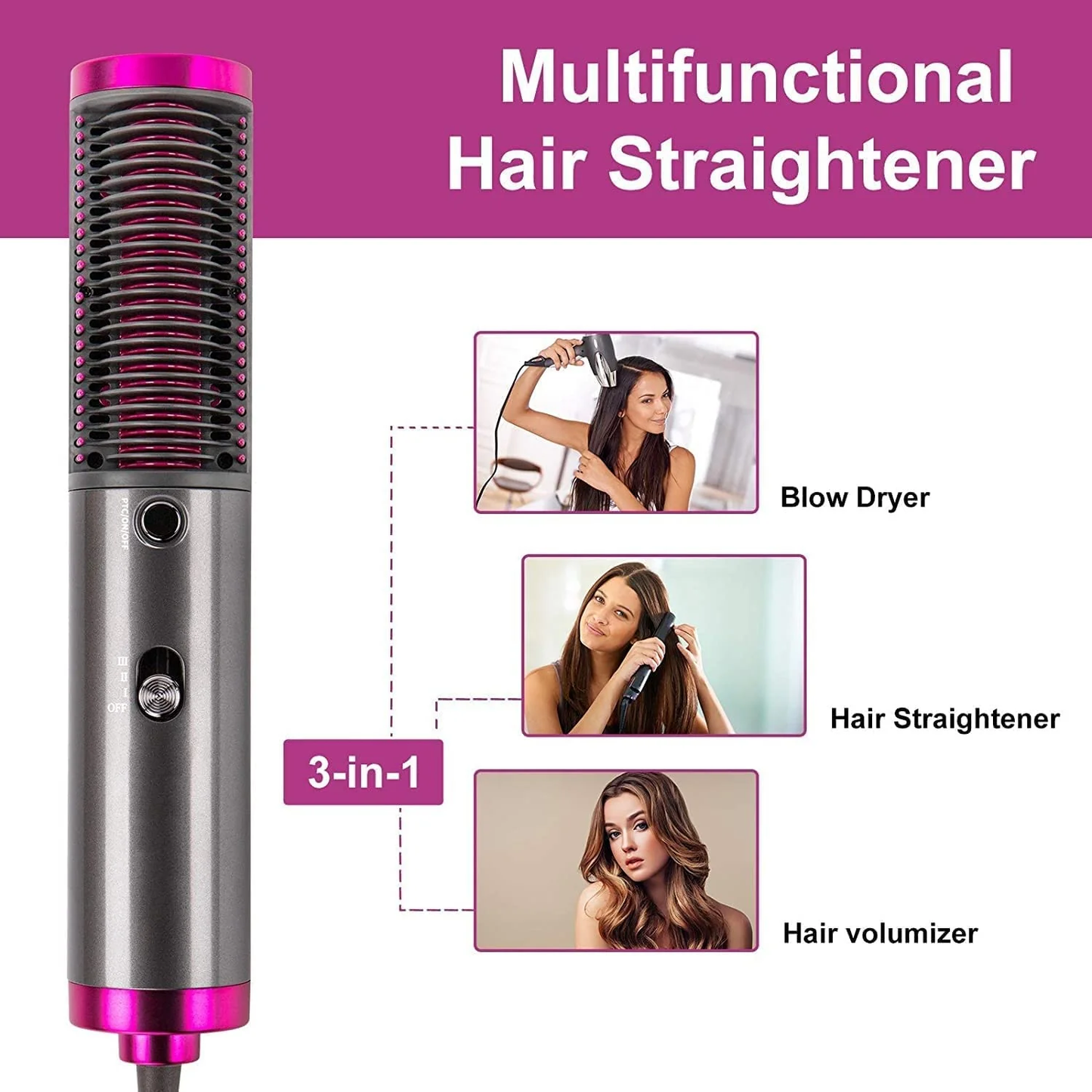 3-in-1 Hair Straightener Brush – Dryer, Volumizer & Styler - Infinitygallery.store