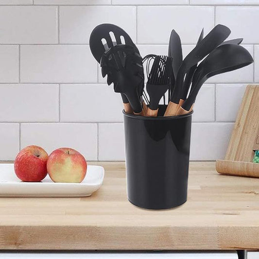 12-Piece Silicone Cooking Utensils Set with Wooden Handles – Heat Resistant & Non-Stick Kitchen Tools - Infinitygallery.store