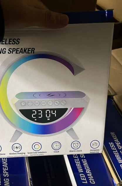 Digital LED Wireless Charger Speaker – 15W Fast Charging with Ambient Lights & Bluetooth Audio - Infinitygallery.store