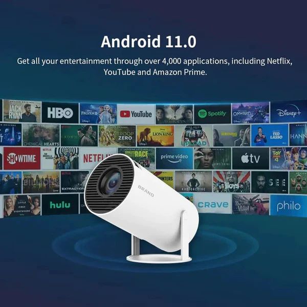Mini Round Projector – 4K-Supported, Android 11, Bluetooth 5.0 & 200'' Display - Infinitygallery.store
