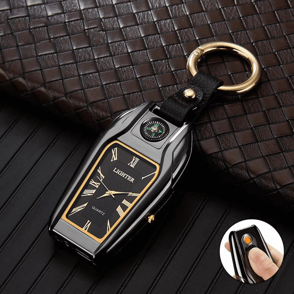 5-in-1 Keychain Watch – LED Flashlight, Compass, USB Lighter, Clock & More - Infinitygallery.store