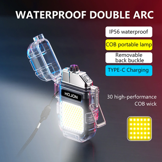 2-in-1 Waterproof Arc Lighter with LED Flashlight – Rechargeable, Windproof & Portable - Infinitygallery.store
