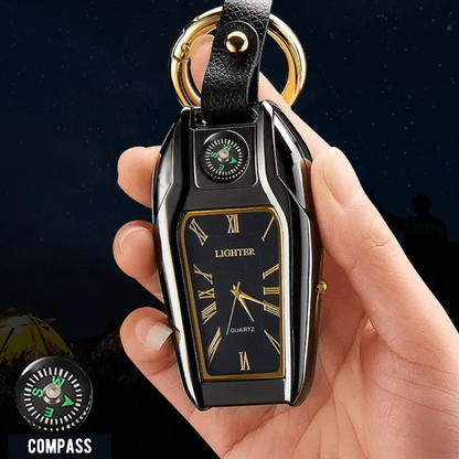 5-in-1 Keychain Watch – LED Flashlight, Compass, USB Lighter, Clock & More - Infinitygallery.store