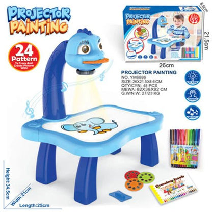 LED Projector Drawing Table for Kids – Interactive Art Station with Music & 24 Pattern Slides - Infinitygallery.store