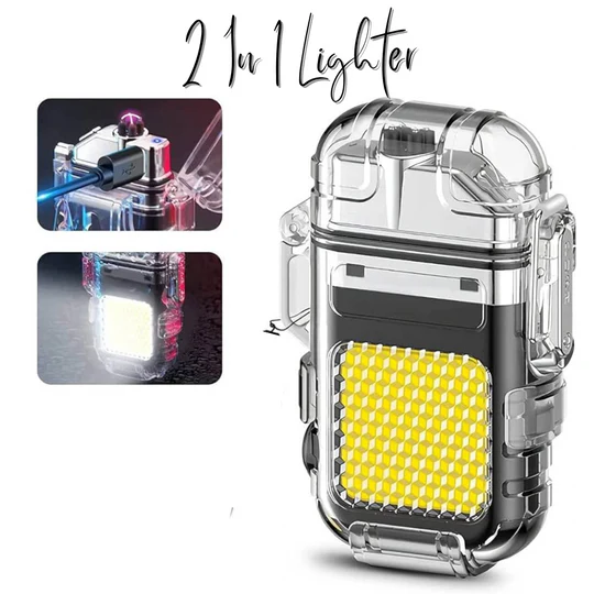 2-in-1 Waterproof Arc Lighter with LED Flashlight – Rechargeable, Windproof & Portable - Infinitygallery.store