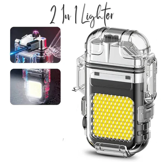 2-in-1 Waterproof Arc Lighter with LED Flashlight – Rechargeable, Windproof & Portable - Infinitygallery.store