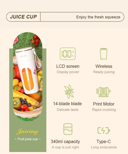 🥤 340ML Portable Juicer with LED Screen – Wireless & Rechargeable Blender - Infinitygallery.store