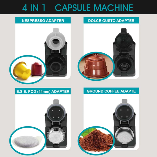 Electric Multi 4-in-1 Capsule Coffee Machine – Compatible with Nespresso, Dolce Gusto, ESE Pods & Ground Coffee | 20 Bar Pump - Infinitygallery.store