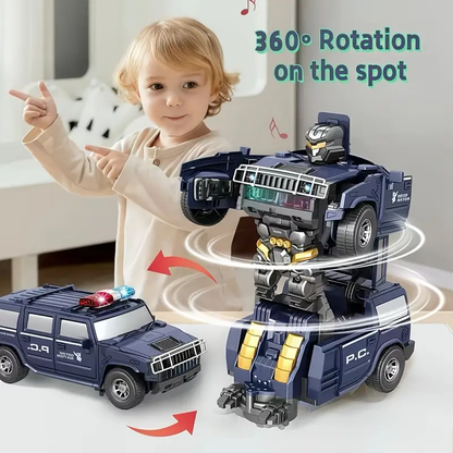 Transforming Robot Car for Kids – 2-in-1 Police Car & Battle Bot Toy with LED Light - Infinitygallery.store