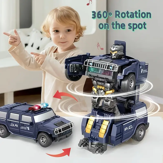 Transforming Robot Car for Kids – 2-in-1 Police Car & Battle Bot Toy with LED Light - Infinitygallery.store