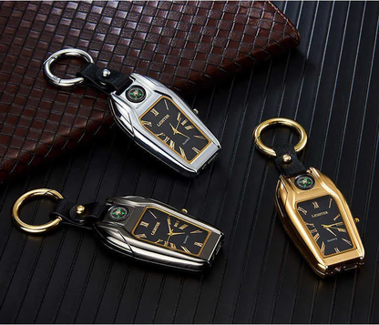 5-in-1 Keychain Watch – LED Flashlight, Compass, USB Lighter, Clock & More - Infinitygallery.store