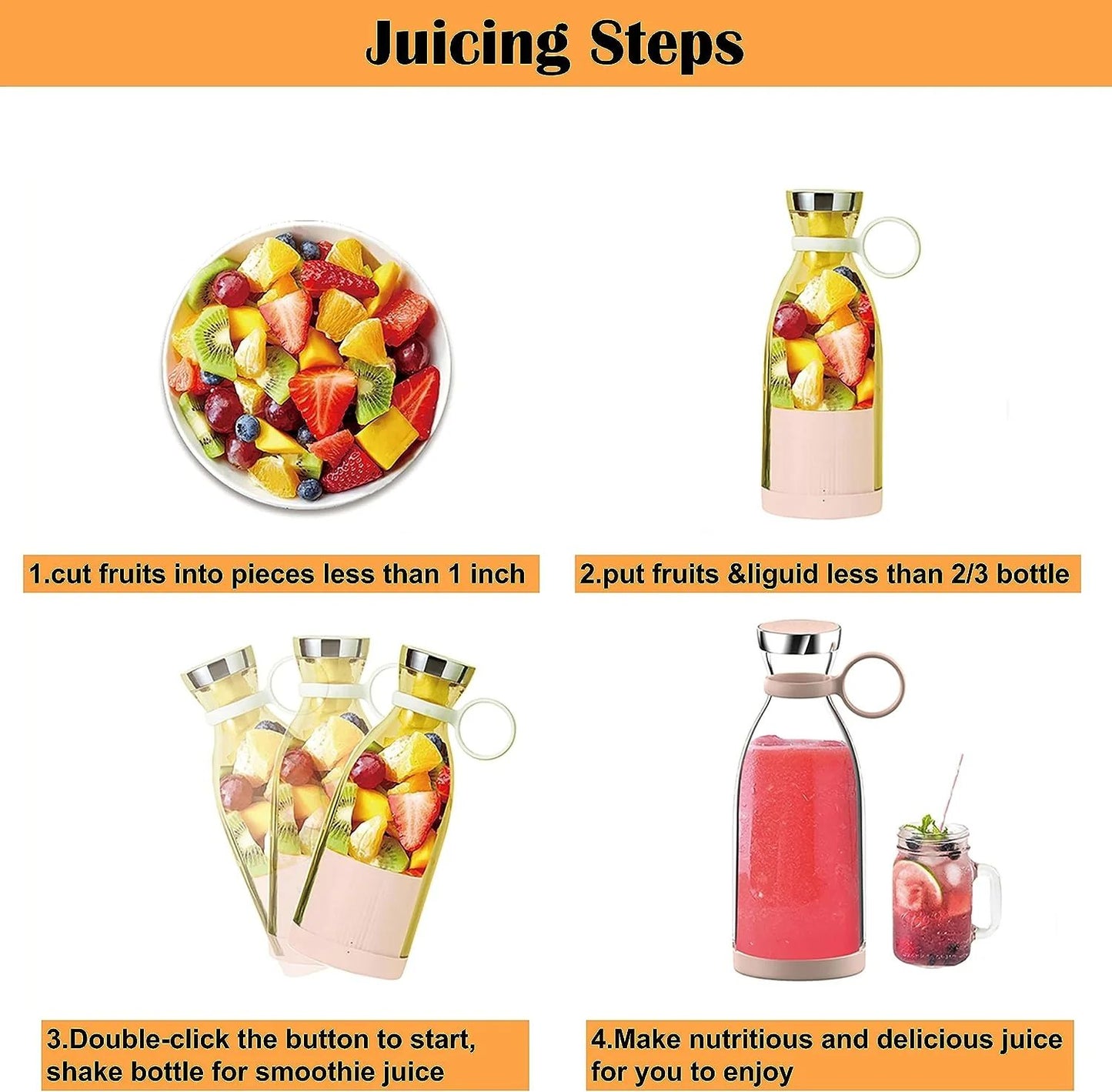 Portable Juicer Bottle – 350ml USB Rechargeable Personal Blender for Smoothies & Shakes - Infinitygallery.store