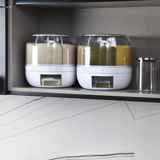 360° Rotating Dry Food Dispenser – 6-Compartment Moisture-Proof Grain Storage Container - Infinitygallery.store