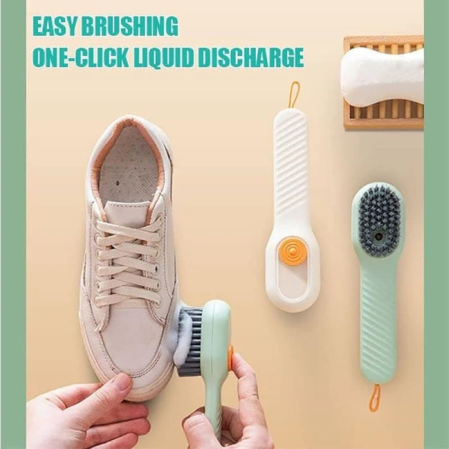 Multifunctional Shoe Cleaning Brush with Built-in Soap Dispenser – Long Handle & Medium-Soft Bristles - Infinitygallery.store