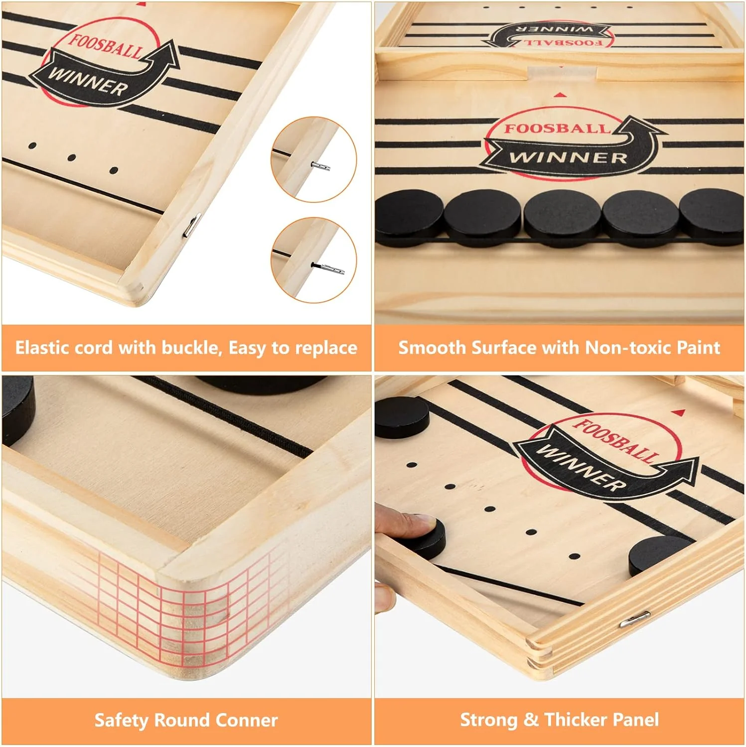 Foosball Winner Wooden Board Game – Fast Sling Puck Game for Family Fun & Kids Skill Building - Infinitygallery.store