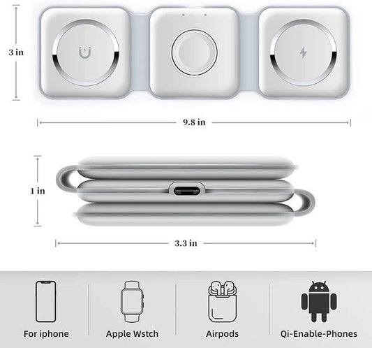 3-in-1 Wireless Charging Station – Foldable Fast Charger for iPhone, Apple Watch & AirPods - Infinitygallery.store