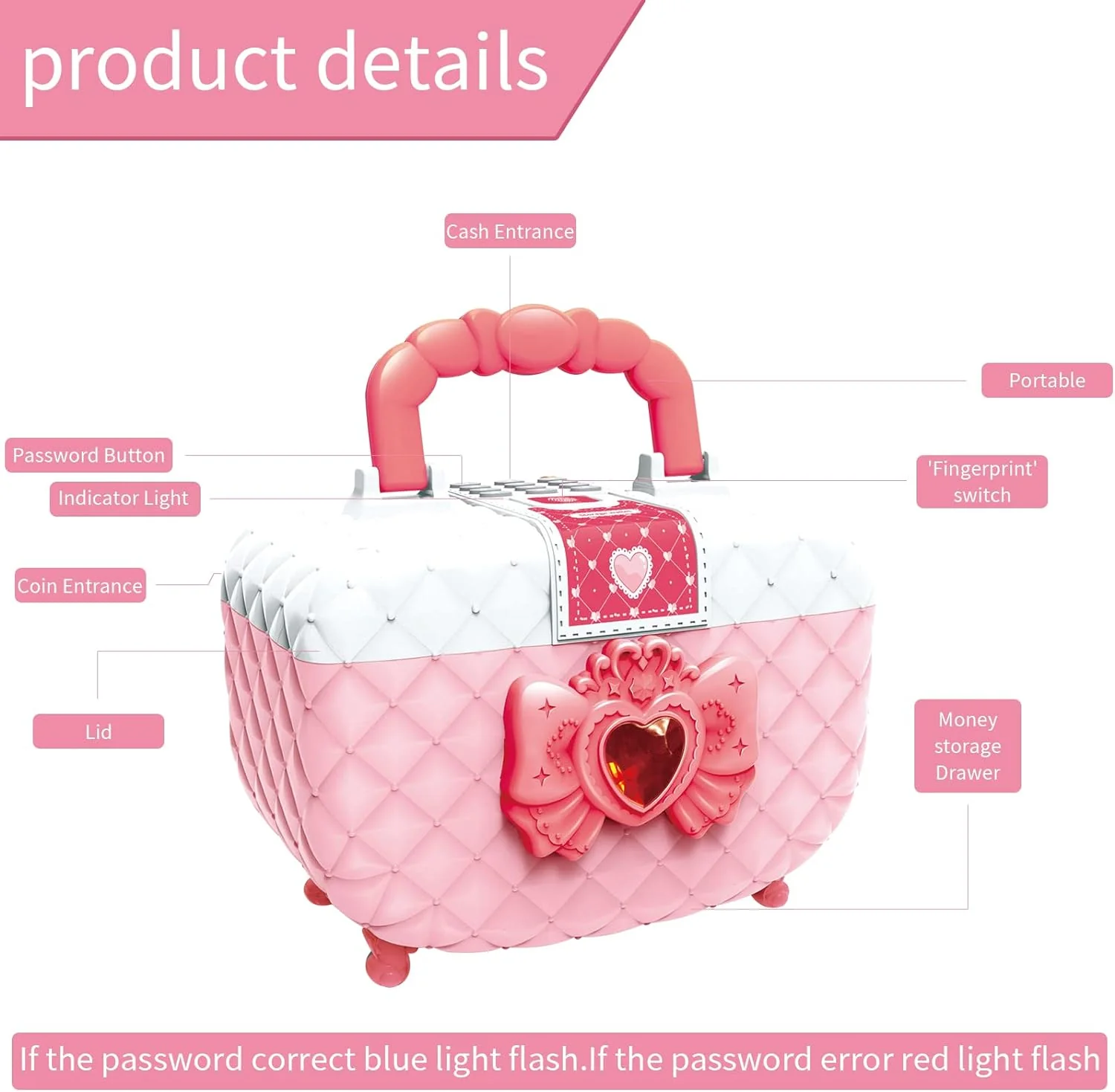 Girls Piggy Bank with Password Lock – Large Capacity Cash & Coin Safe Box for Kids (Pink) - Infinitygallery.store